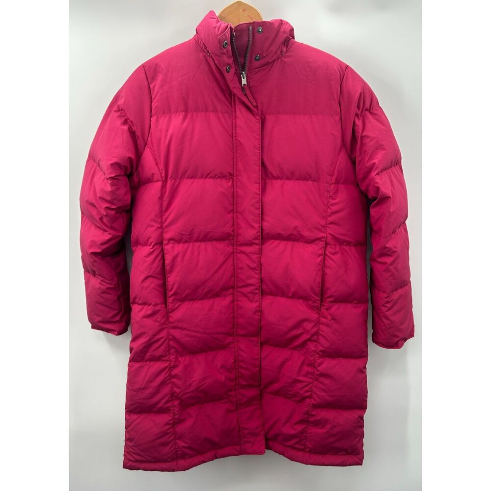 L.L. Bean Goose Down Puffer Parka Women’s M Pink Faux Fur Hood Winter Jacket